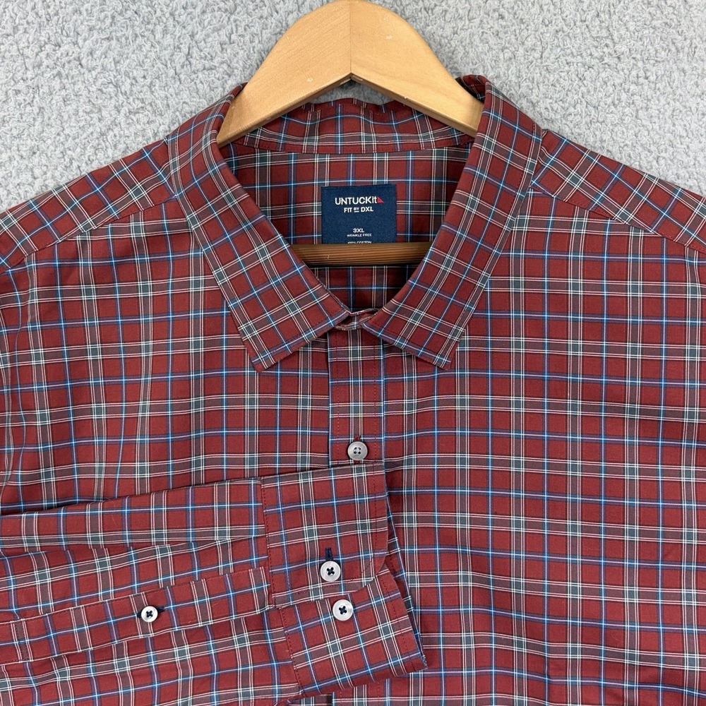 Untuckit Fit by DXL Shirt Men 3XL Red Brown Button Up Cotton Long Sleeve